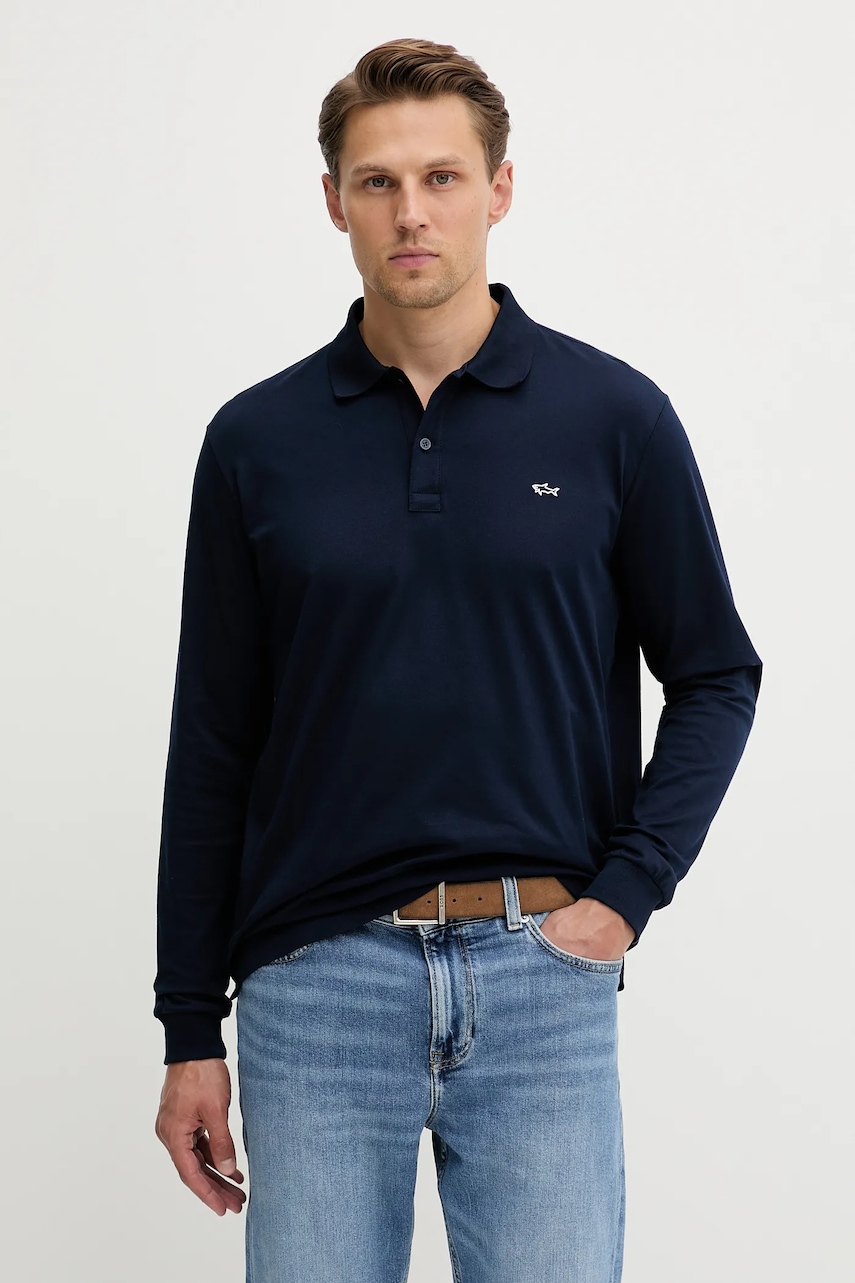 Paul&Shark longsleeve din bumbac Knitwear culoarea bleumarin, uni, 99311003
