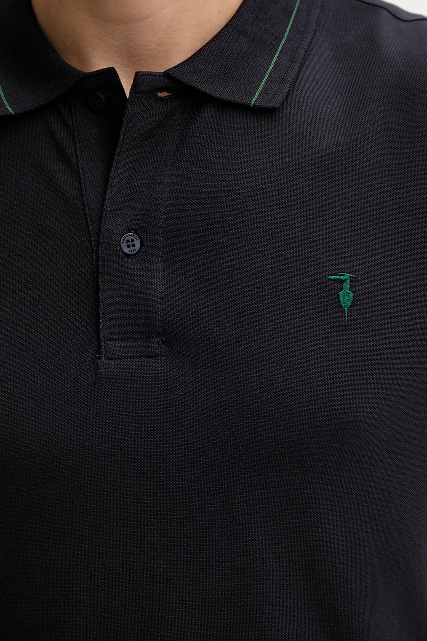 Βαμβακερό μπλουζάκι πόλο Trussardi ανδρικά, χρώμα: ναυτικό μπλε, G5018000026N φωτογραφία