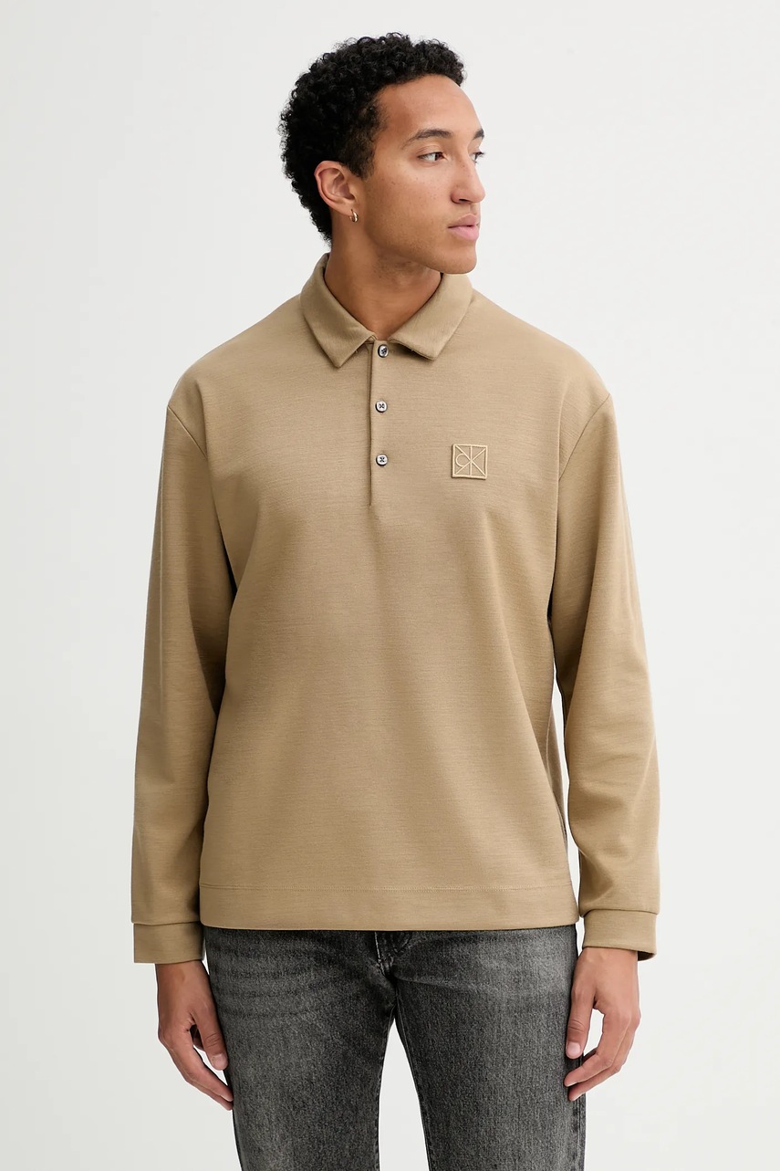 

Вълнена блуза с дълги ръкави Calvin Klein в зелено с изчистен дизайн LV04LB251G, Зелен