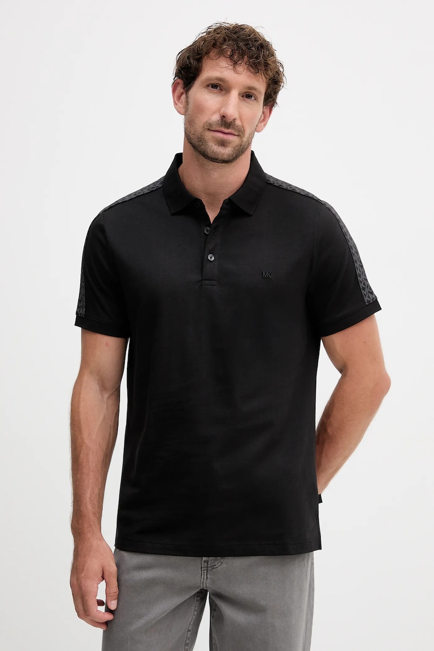 Michael Kors polo de bumbac culoarea negru, cu imprimeu, CF552TA19P Michael Kors polo de bumbac culoarea negru, cu imprimeu, CF552TA19P