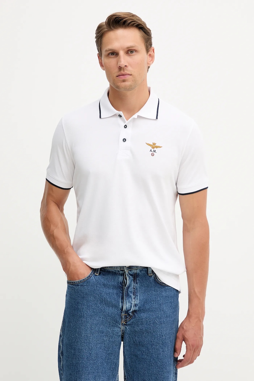 Aeronautica Militare polo de bumbac culoarea alb, uni, PO1308UP00082