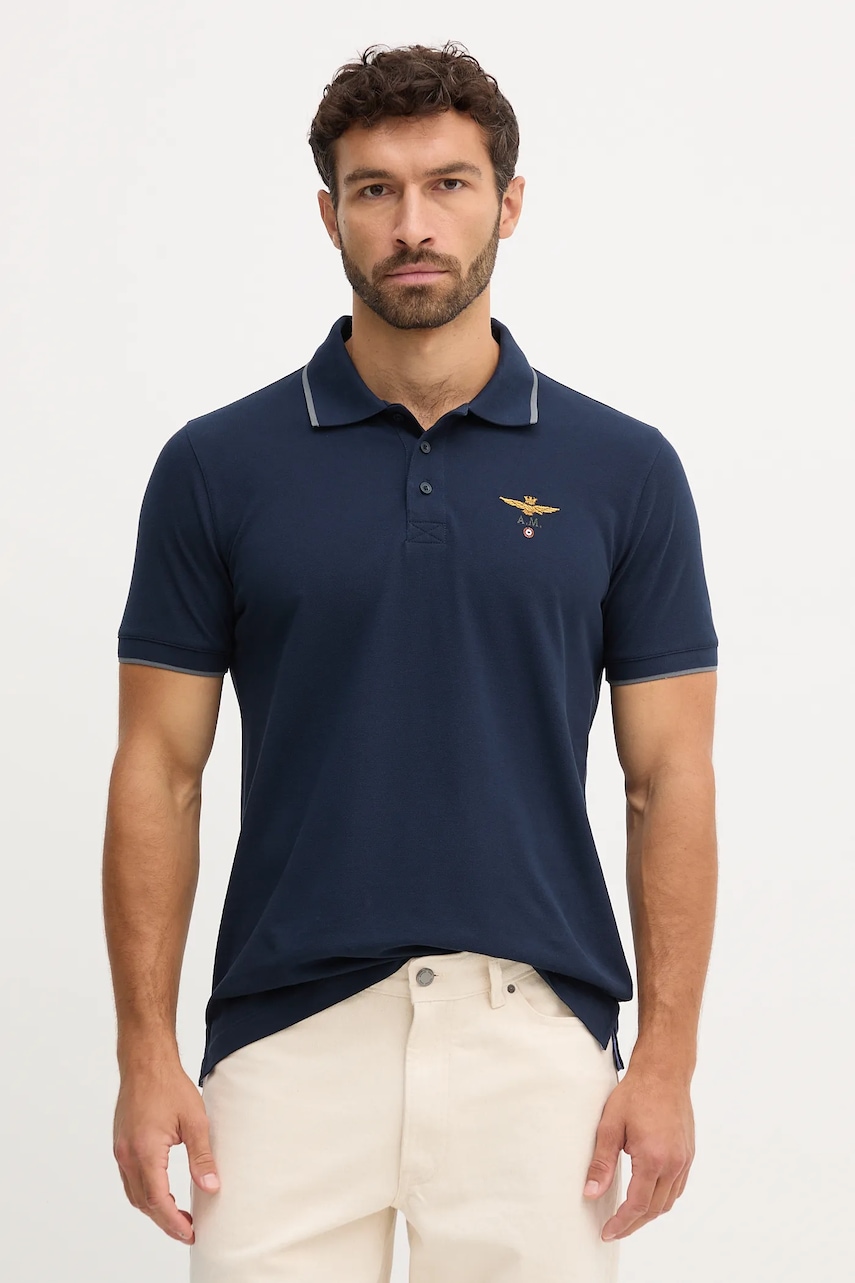 Levně Bavlněné polo tričko Aeronautica Militare pánské, tmavomodrá barva, PO1308UP00082