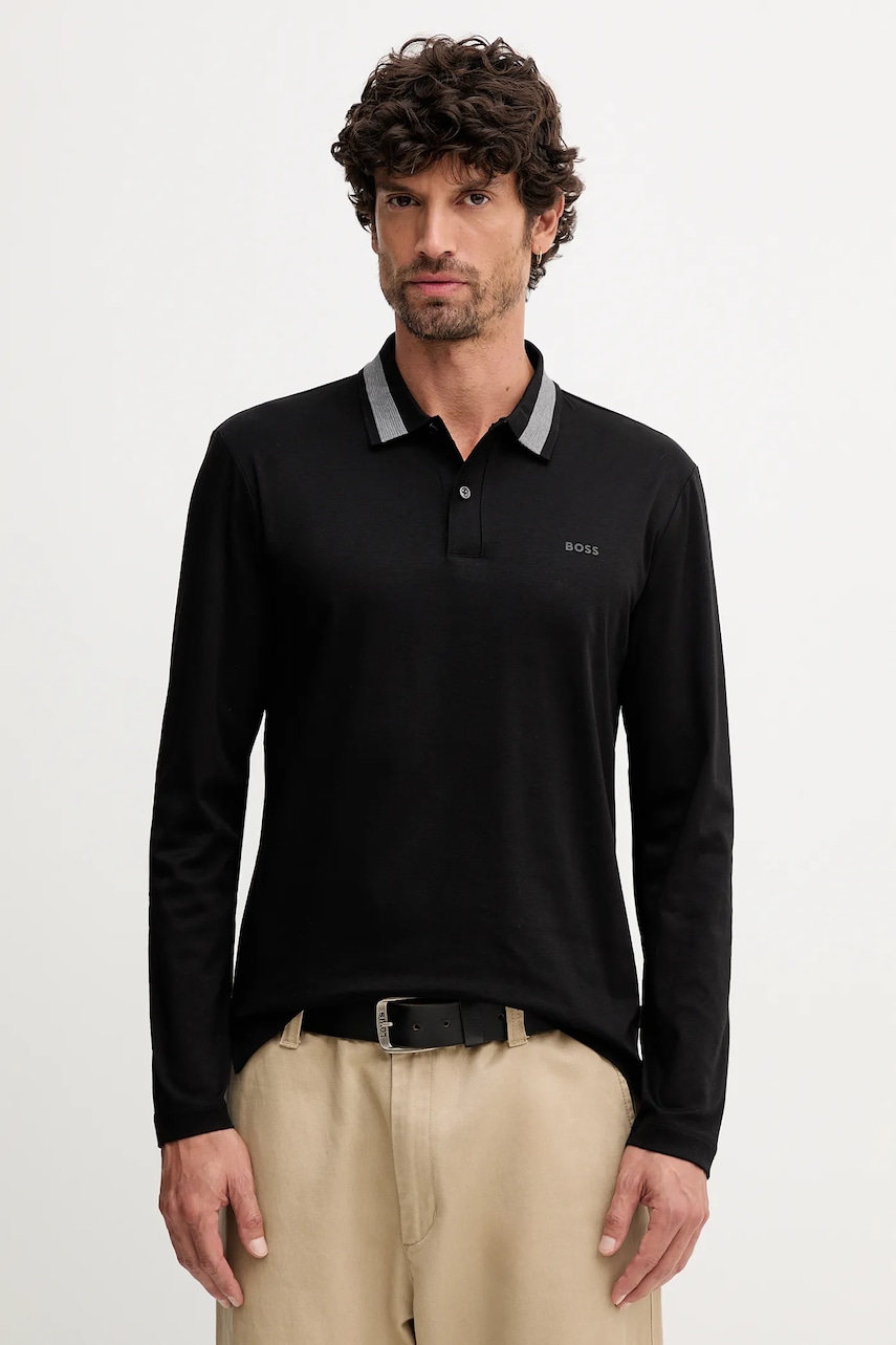 BOSS longsleeve din bumbac culoarea negru, uni, 50549257