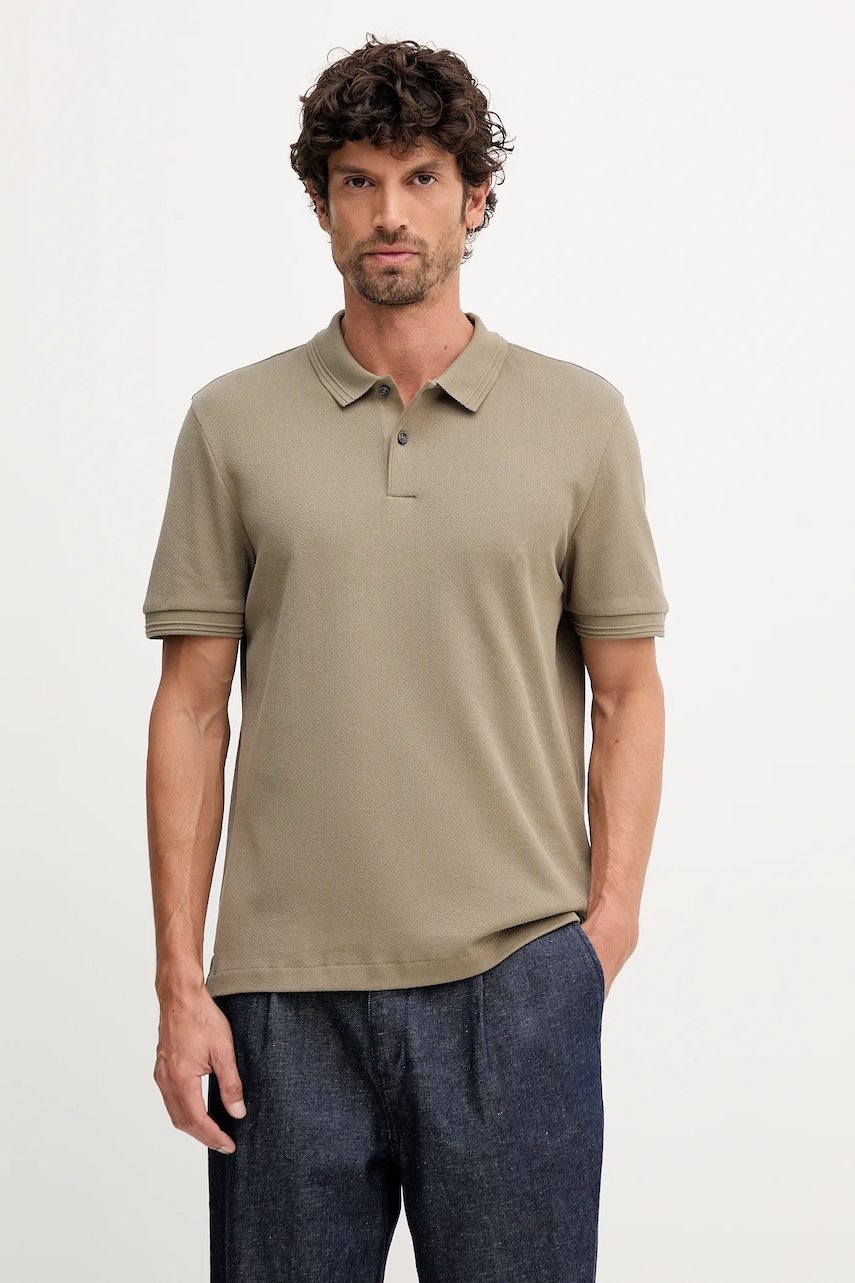 BOSS tricou polo culoarea maro, uni, 50549593