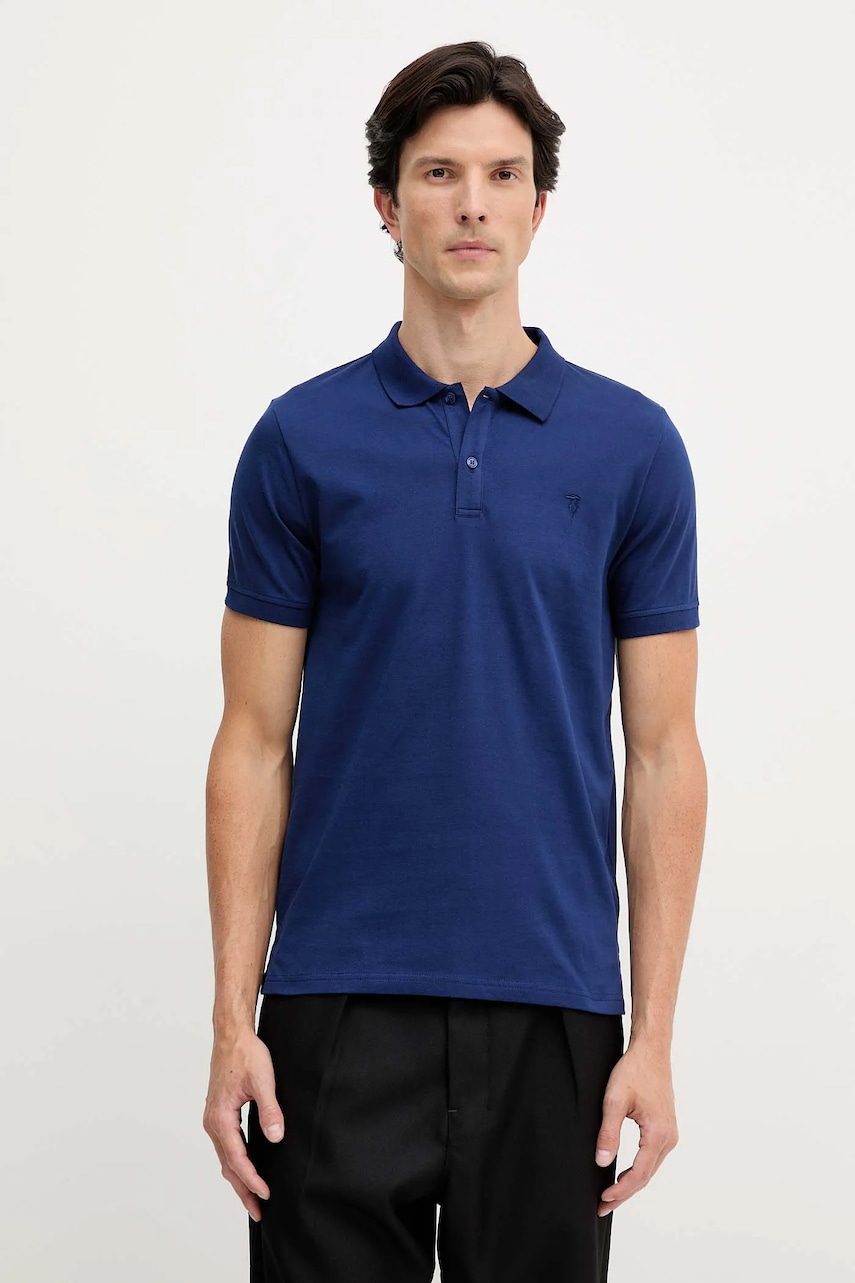 Trussardi polo de bumbac culoarea bleumarin, uni, G5008000025N