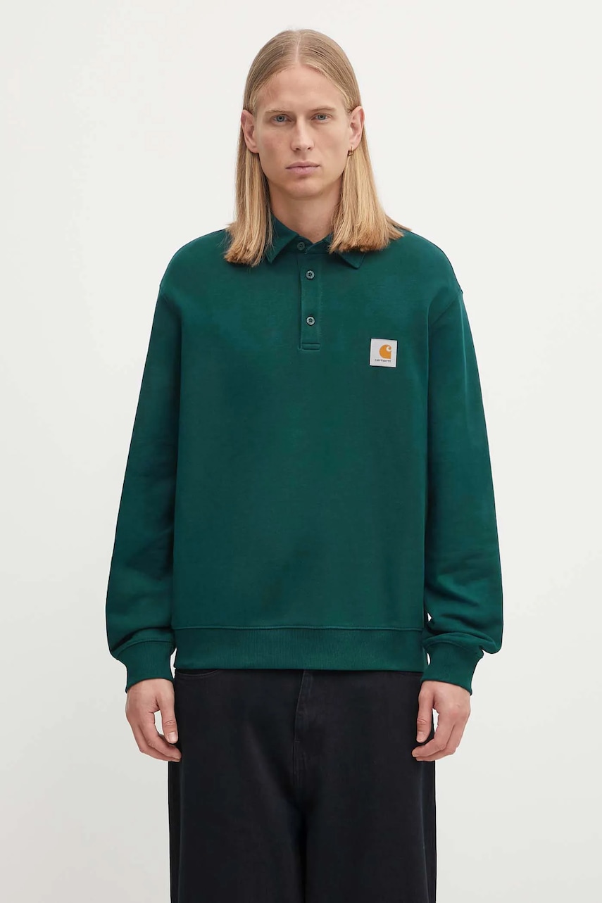 Carhartt WIP hanorac de bumbac Polo Sweat culoarea verde, cu imprimeu, I035532.05AXX