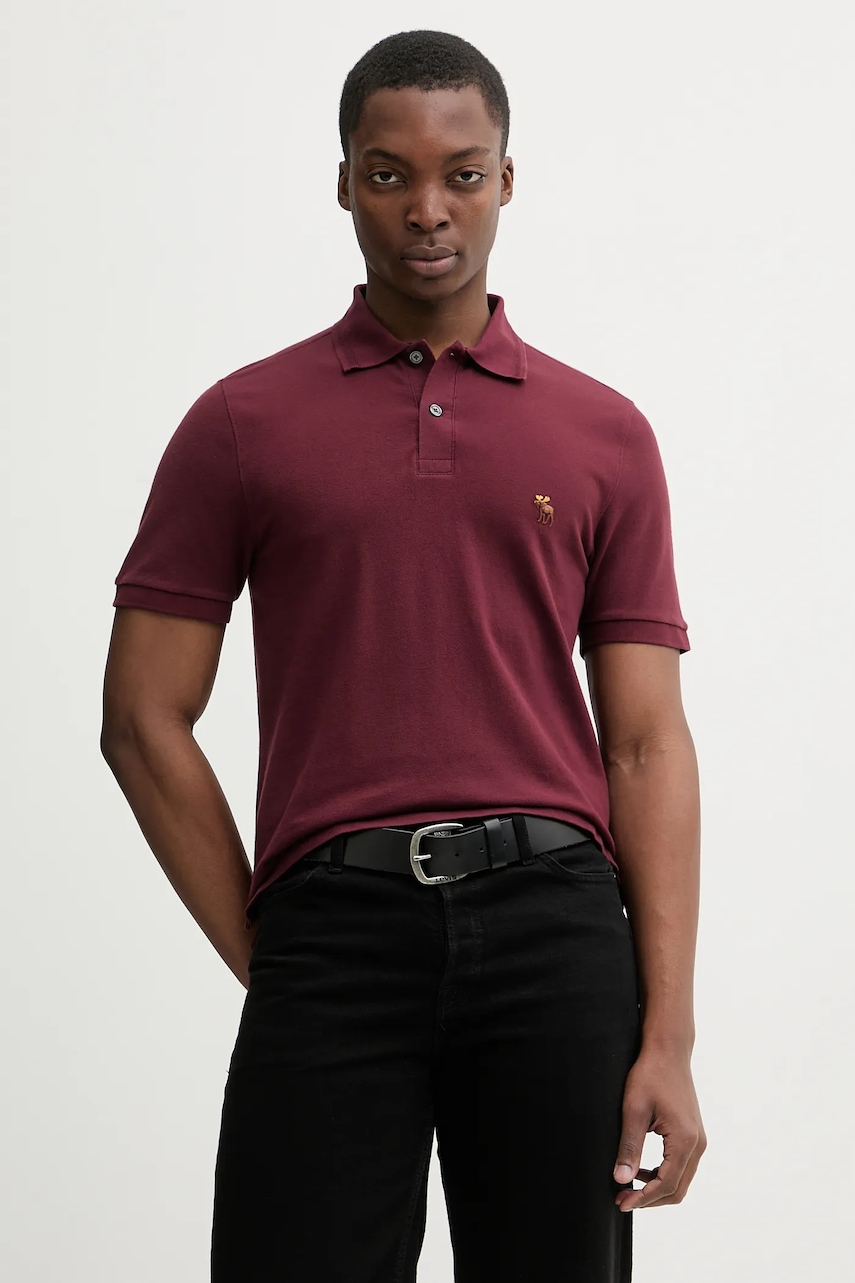 Abercrombie & Fitch tricou polo culoarea bordo, uni, KI124-5719-500
