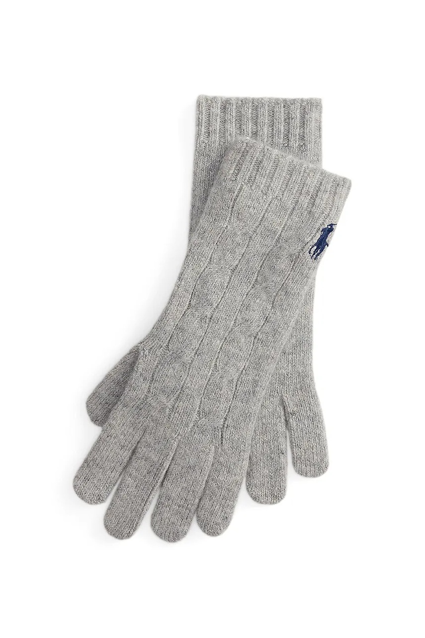 Levně Vlněné rukavice Polo Ralph Lauren dámské, šedá barva, 455981440