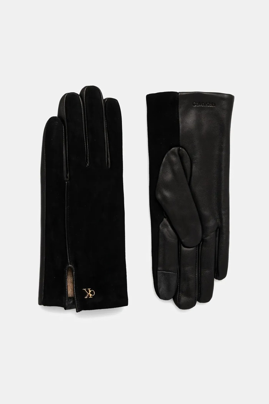 Levně Kožené rukavice Calvin Klein dámské, černá barva, LV04F9006G