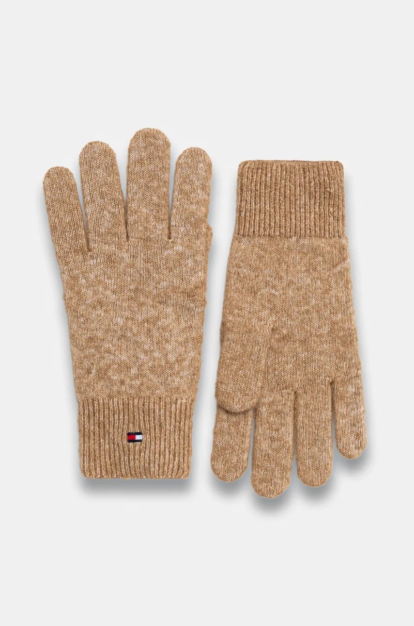 Levně Vlněné rukavice Tommy Hilfiger dámské, béžová barva, AW0AW17797
