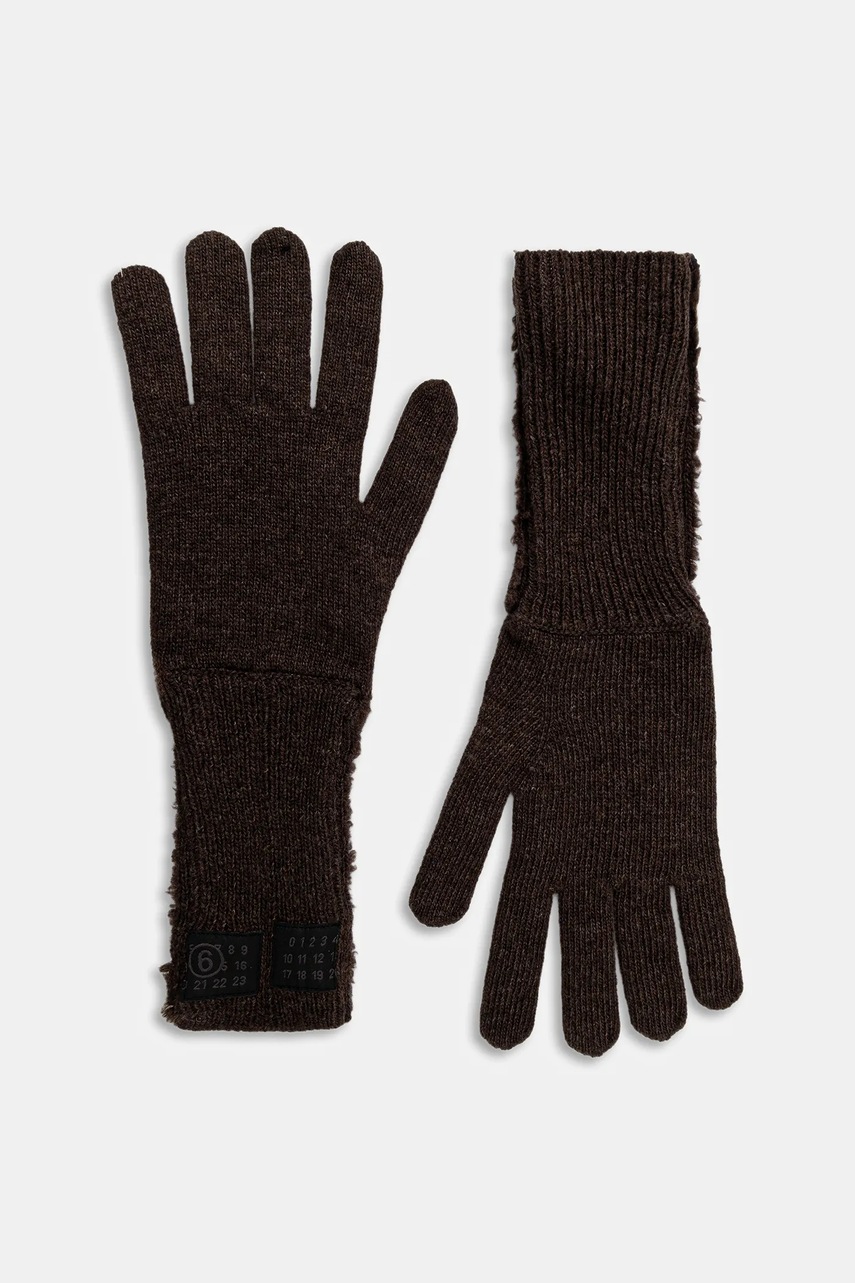 Levně Rukavice s přídavkem vlny MM6 Maison Margiela hnědá barva, S62TS0078.M13198.144