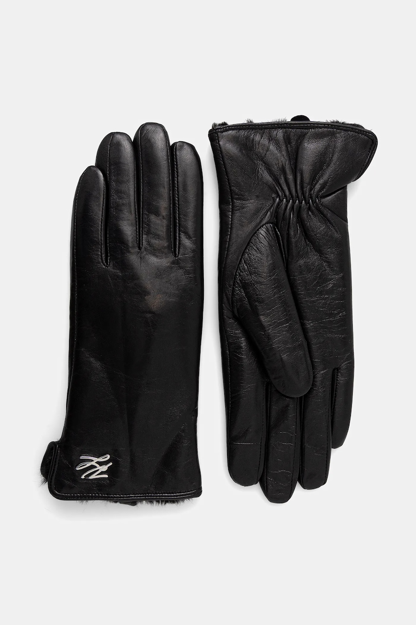 Karl Lagerfeld mănuși de piele culoarea negru, A4W33017