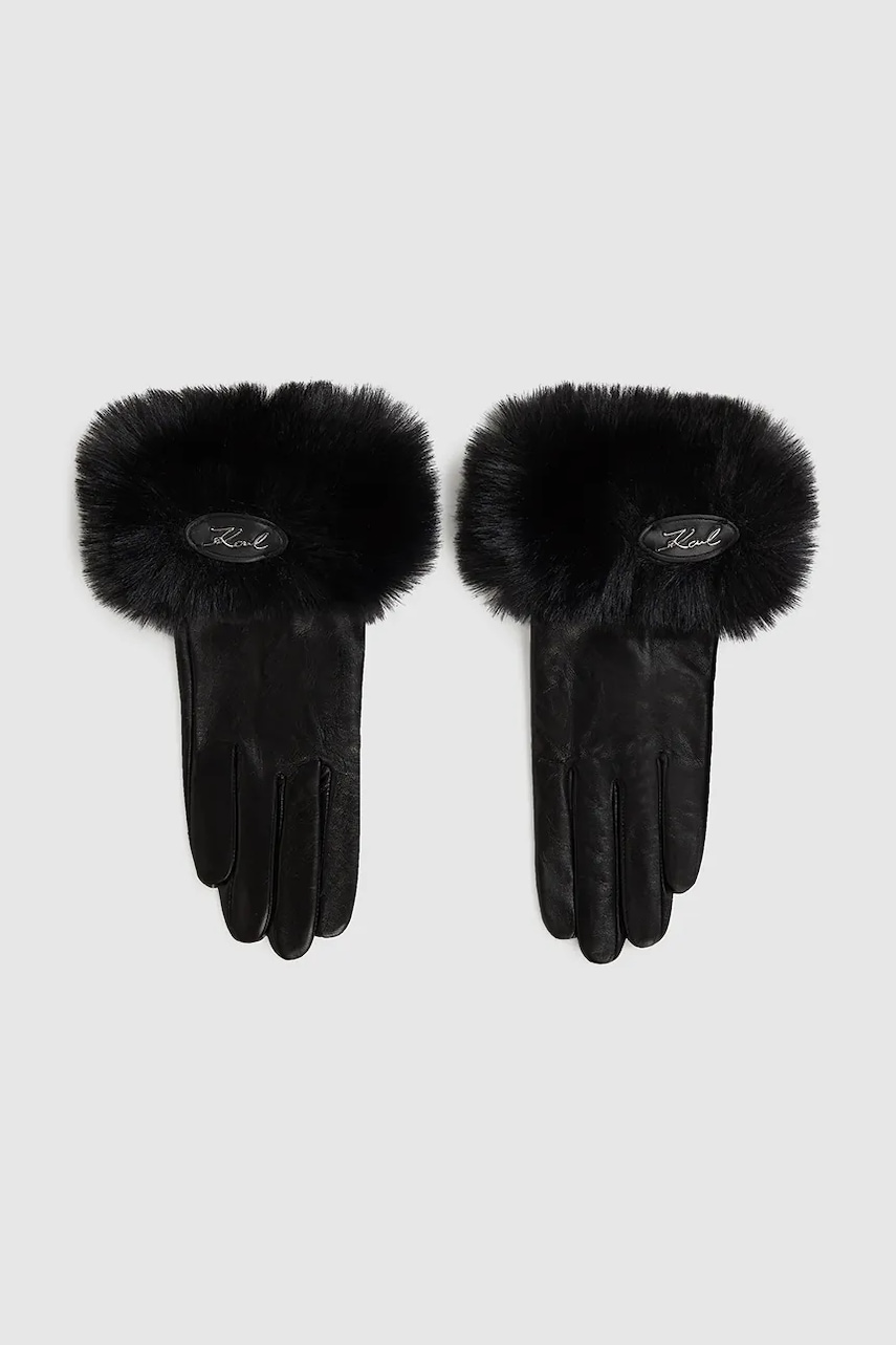 Karl Lagerfeld mănuși de piele culoarea negru, A4W33016