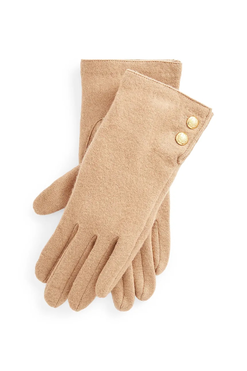 Levně Vlněné rukavice Lauren Ralph Lauren dámské, béžová barva, 454833075