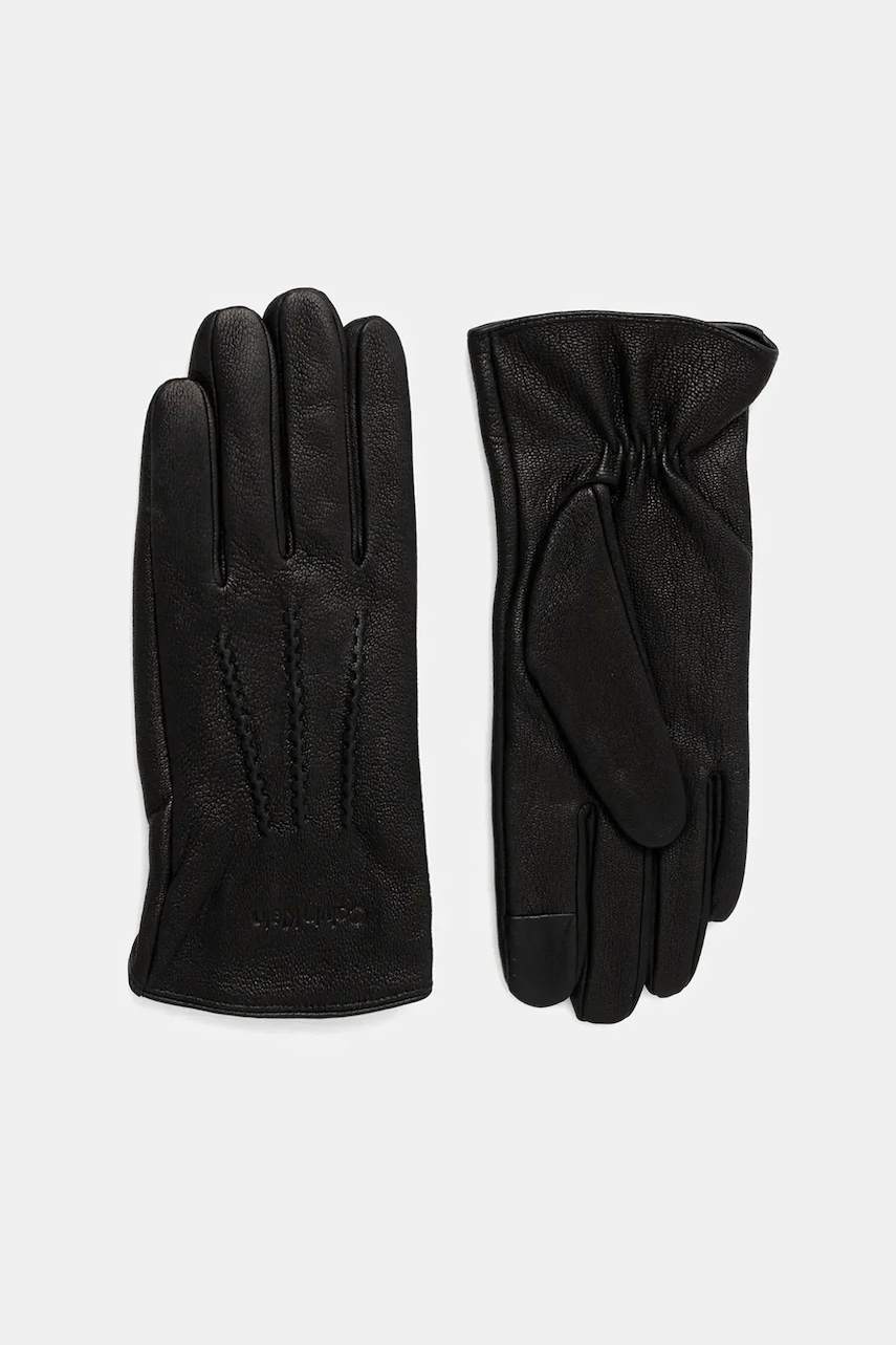 Levně Kožené rukavice Calvin Klein pánské, černá barva, LV04D8034G