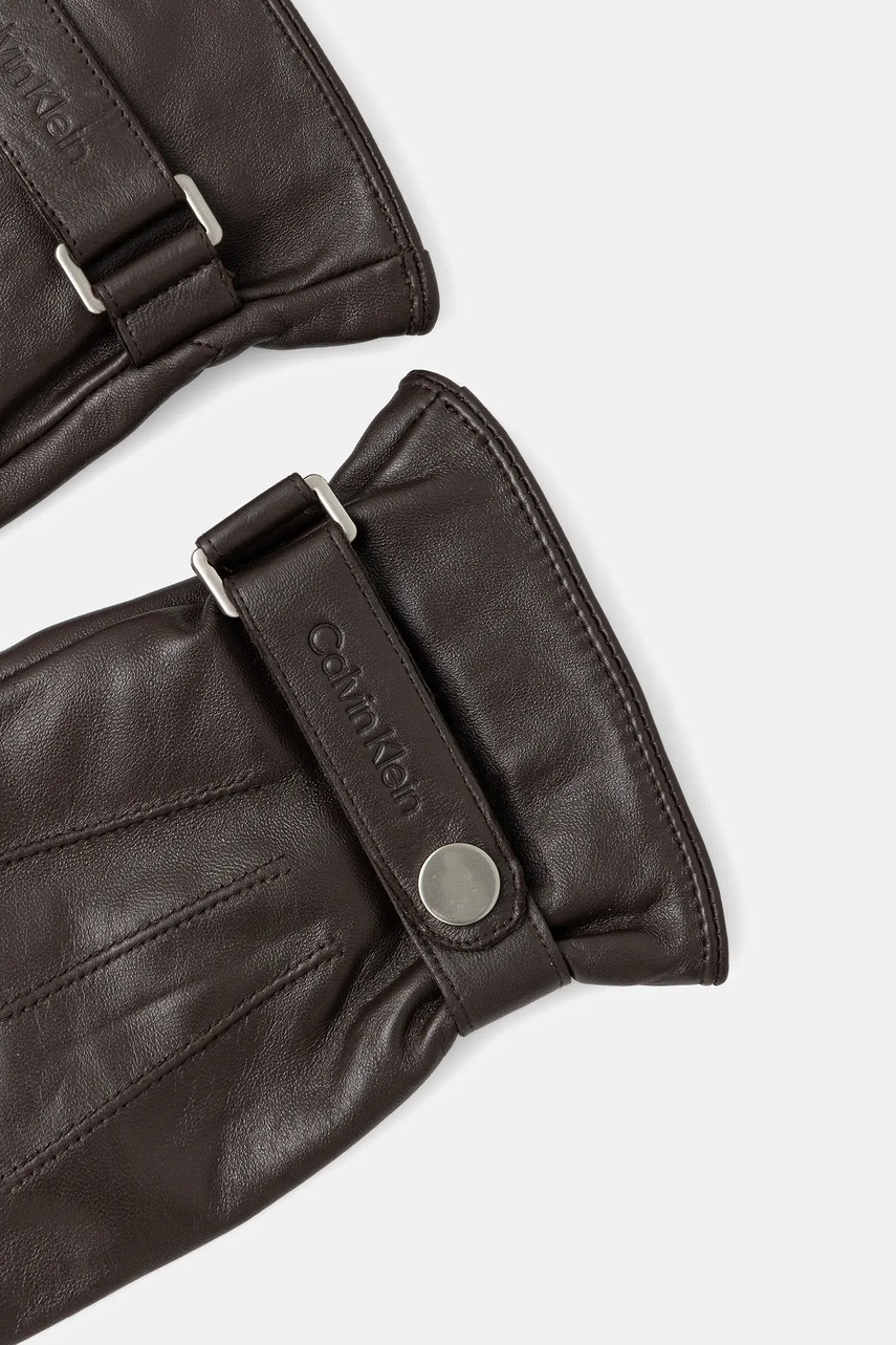 Кожаные перчатки Calvin Klein цвет коричневый LV04D8035G
