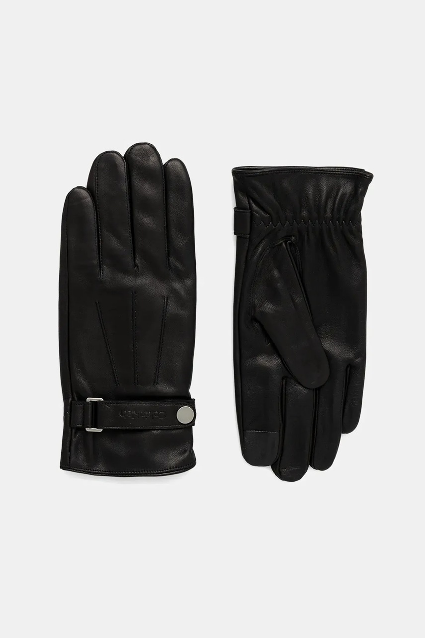 Levně Kožené rukavice Calvin Klein pánské, černá barva, LV04D8035G