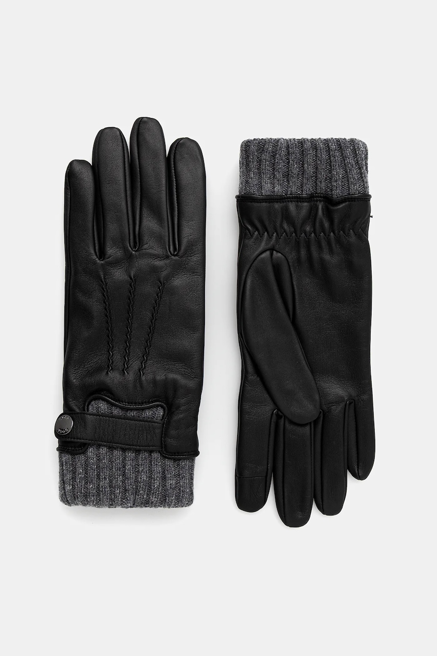 BOSS mănuși de piele culoarea negru, 50548796