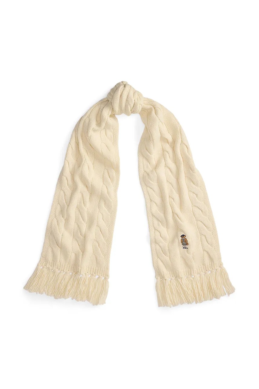 Шерстяной шарф Polo Ralph Lauren цвет бежевый с аппликацией 455981434