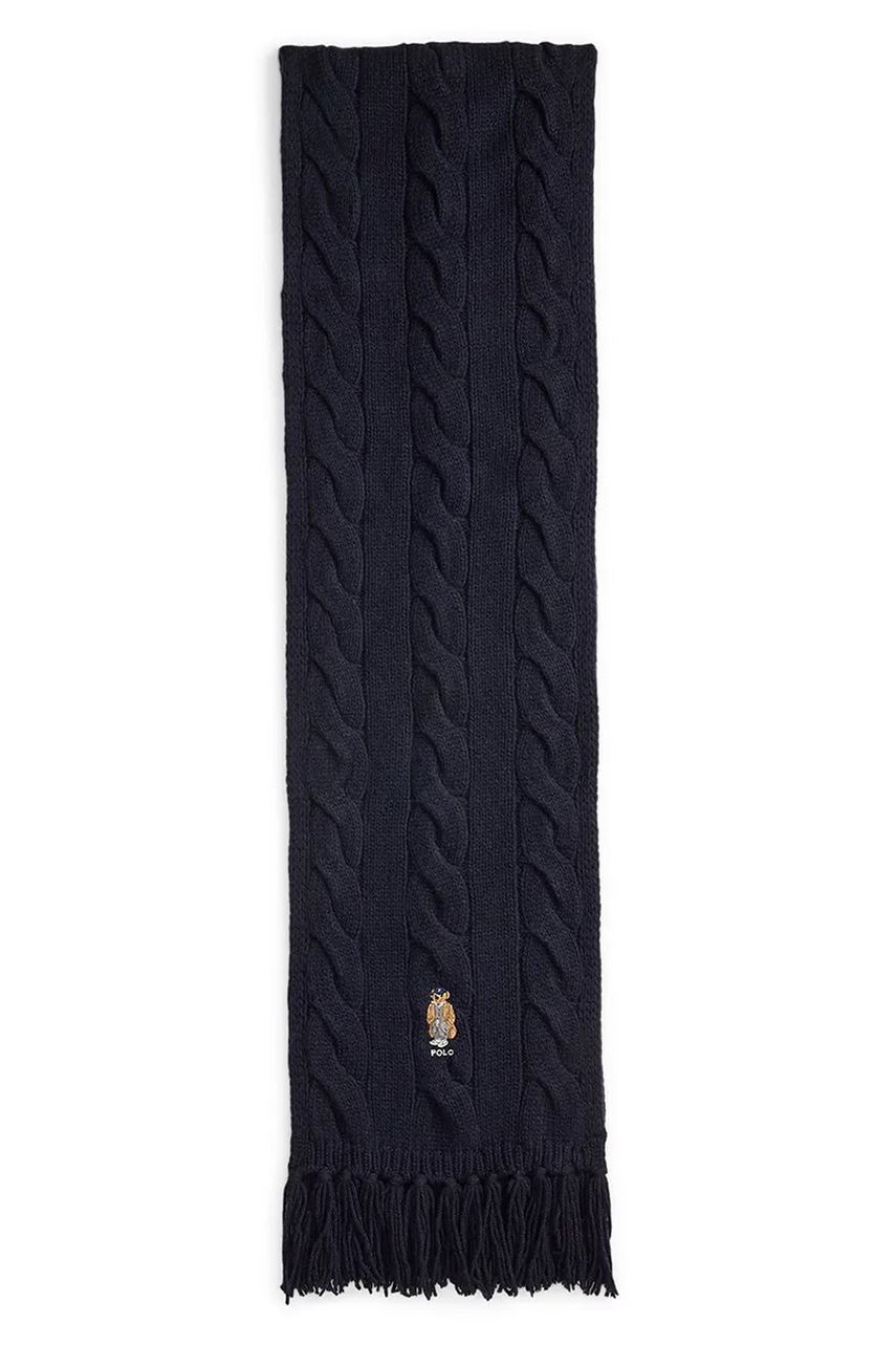 Levně Vlněná šála Polo Ralph Lauren dámská, tmavomodrá barva, s aplikací, 455981434