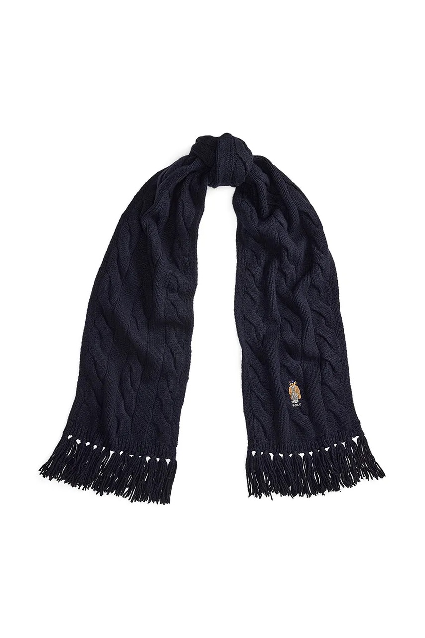 Шерстяной шарф Polo Ralph Lauren цвет синий с аппликацией 455981434