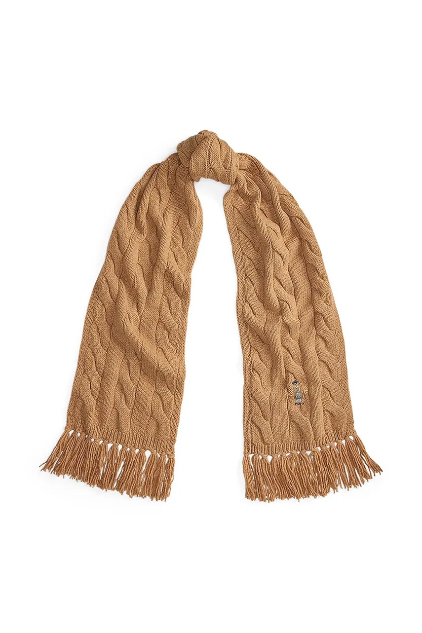 Шерстяной шарф Polo Ralph Lauren цвет бежевый с аппликацией 455981434