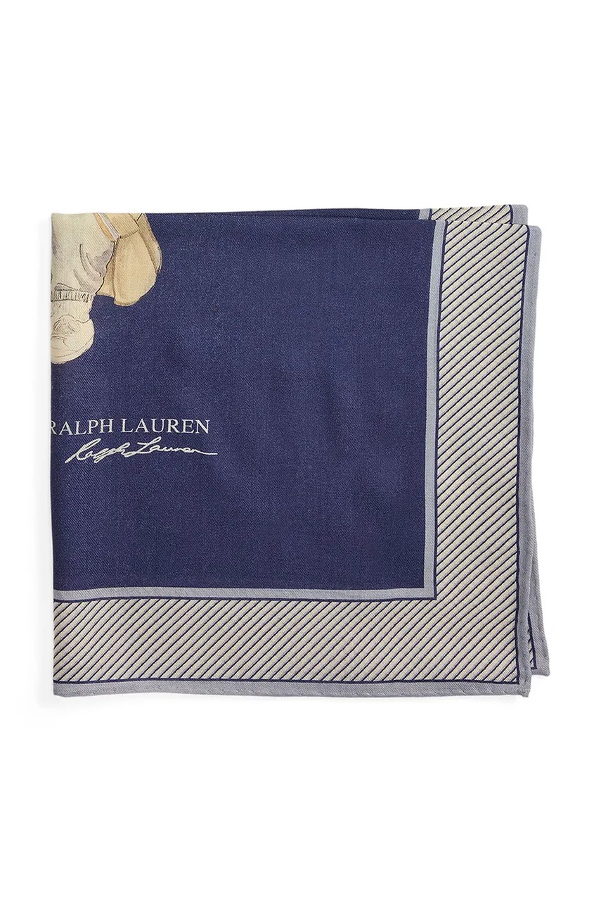 Шарф с шерстью и шелком Polo Ralph Lauren цвет синий узор 455981446