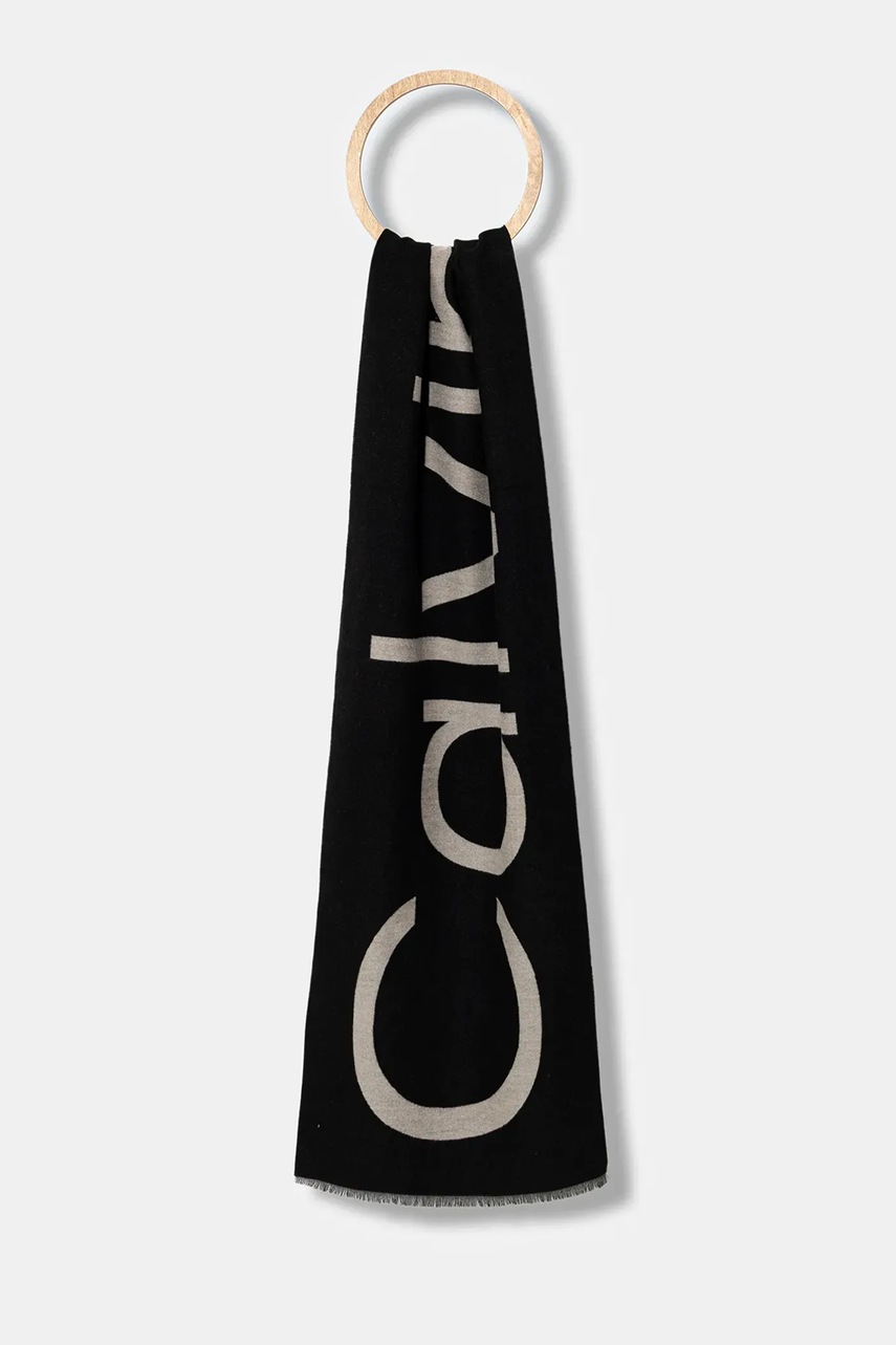Levně Šátek z vlněné směsi Calvin Klein dámský, černá barva, LV04F8051G