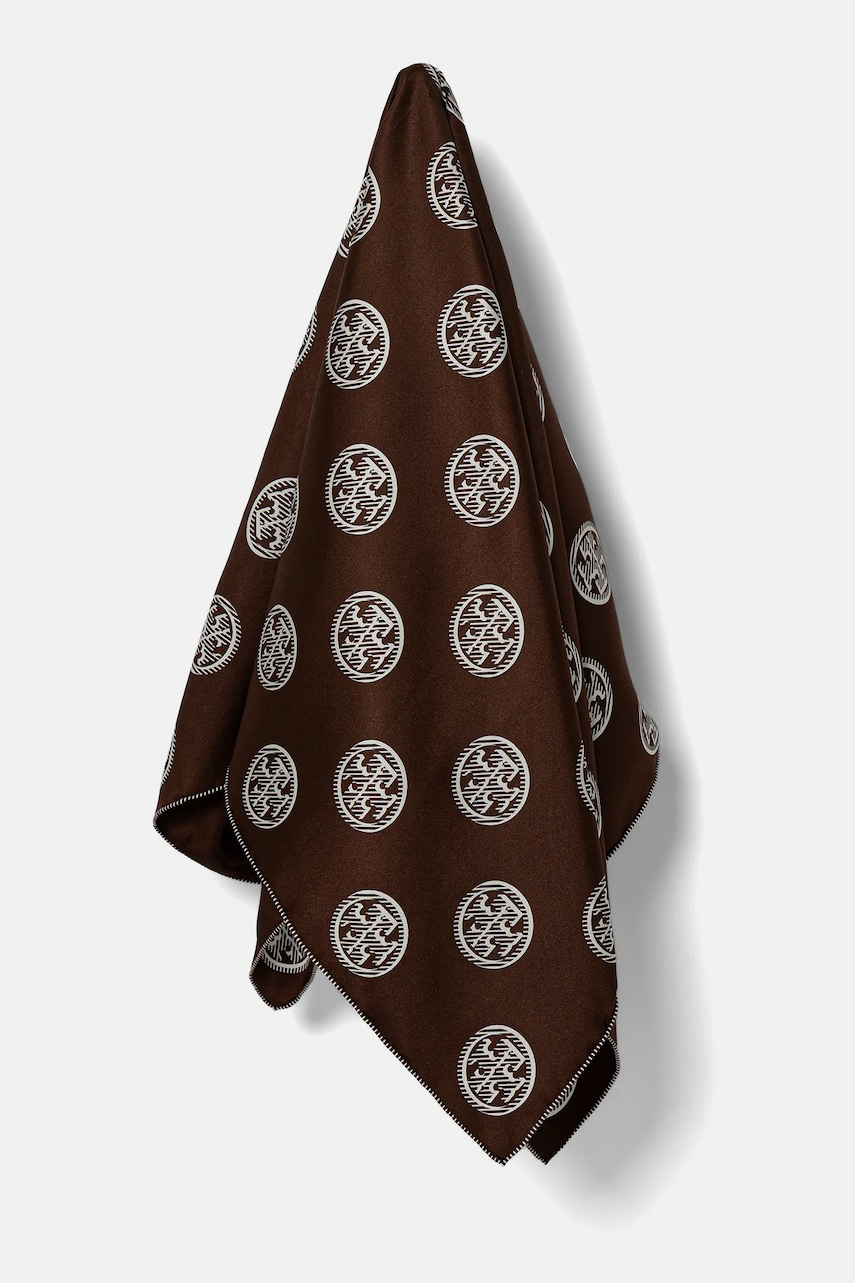 Tory Burch esarfa de matase Medallion culoarea maro, cu imprimeu, 171200-200