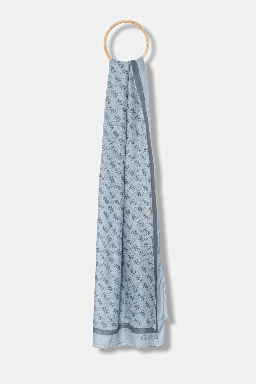 Levně Šála Guess KATYA dámská, modrá barva, vzorovaná, AW5341 POL03