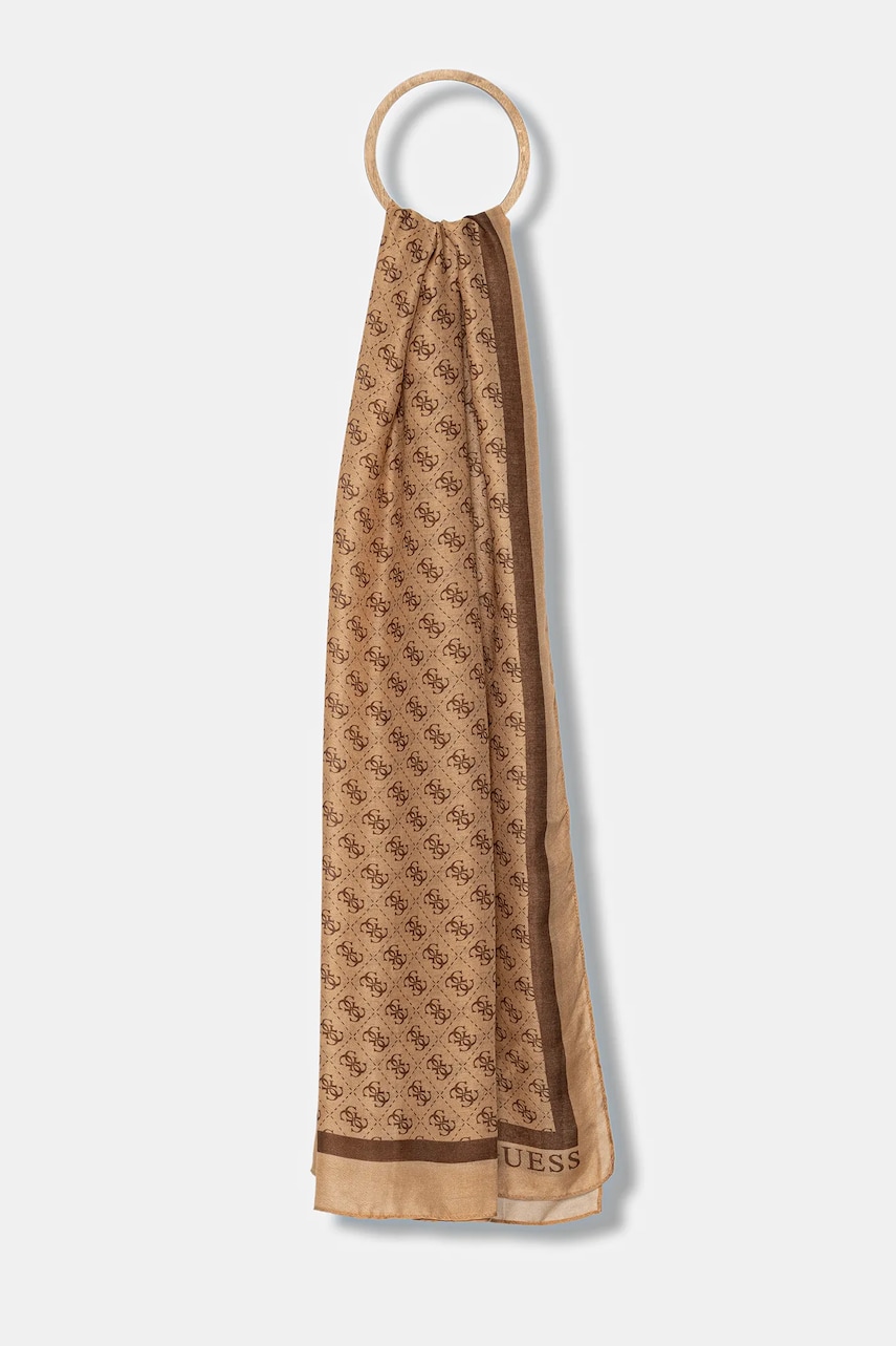 Levně Šála Guess KATYA dámská, hnědá barva, vzorovaná, AW5341 POL03