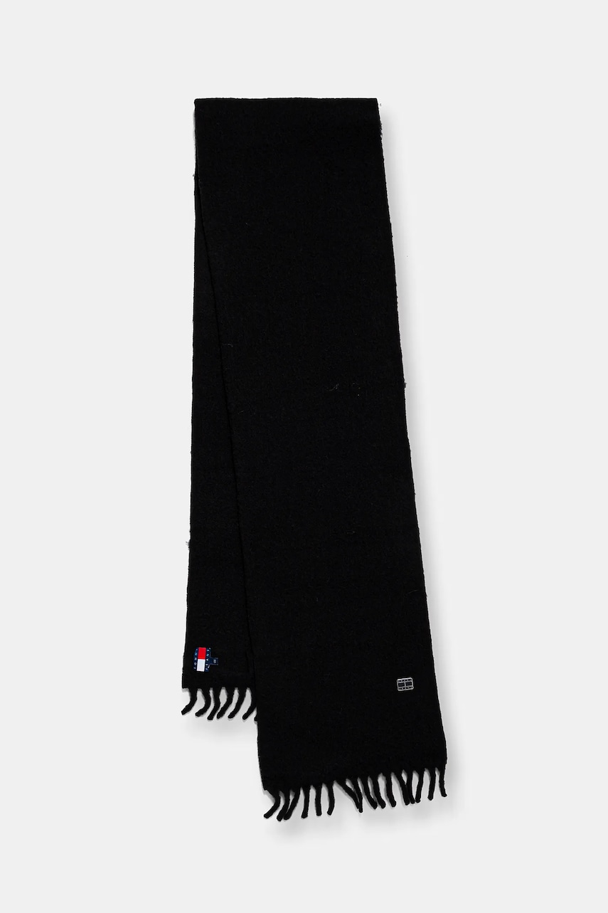 Tommy Jeans eșarfă cu lână culoarea negru, uni, AW0AW17903