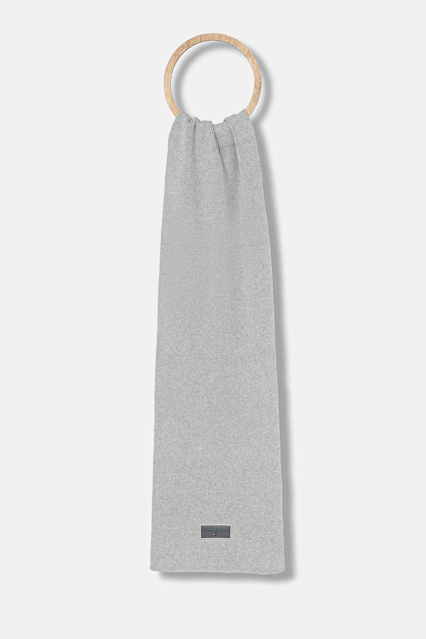 Tommy Jeans esarfa din bumbac culoarea gri, neted, AW0AW18209