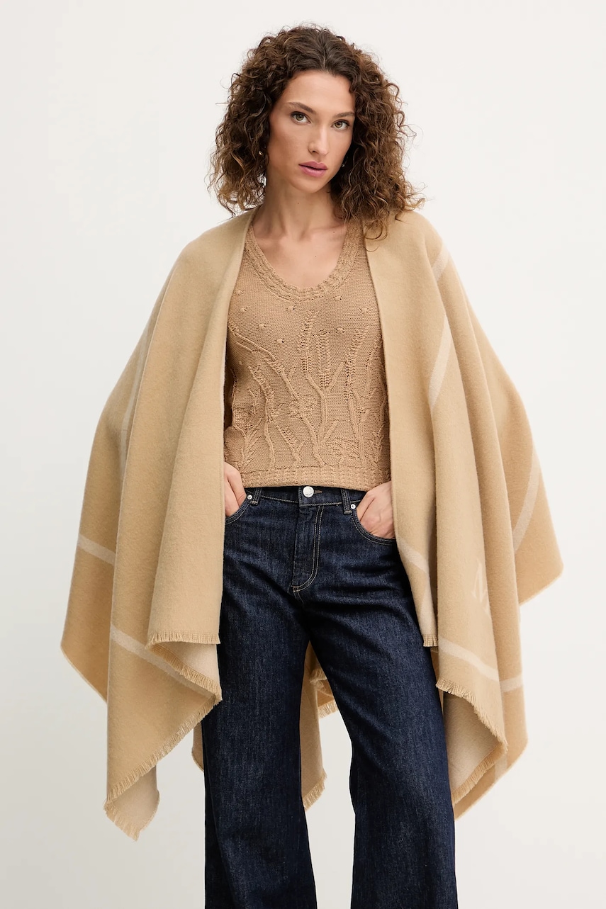 MM poncho de lână GIUDEA culoarea bej, 2526546037600