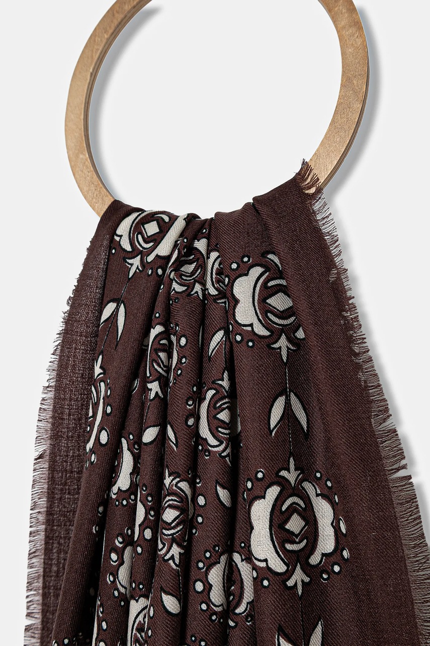 Шерстяная шаль Weekend Max Mara TAMBUTO цвет коричневый узор 2525546084600