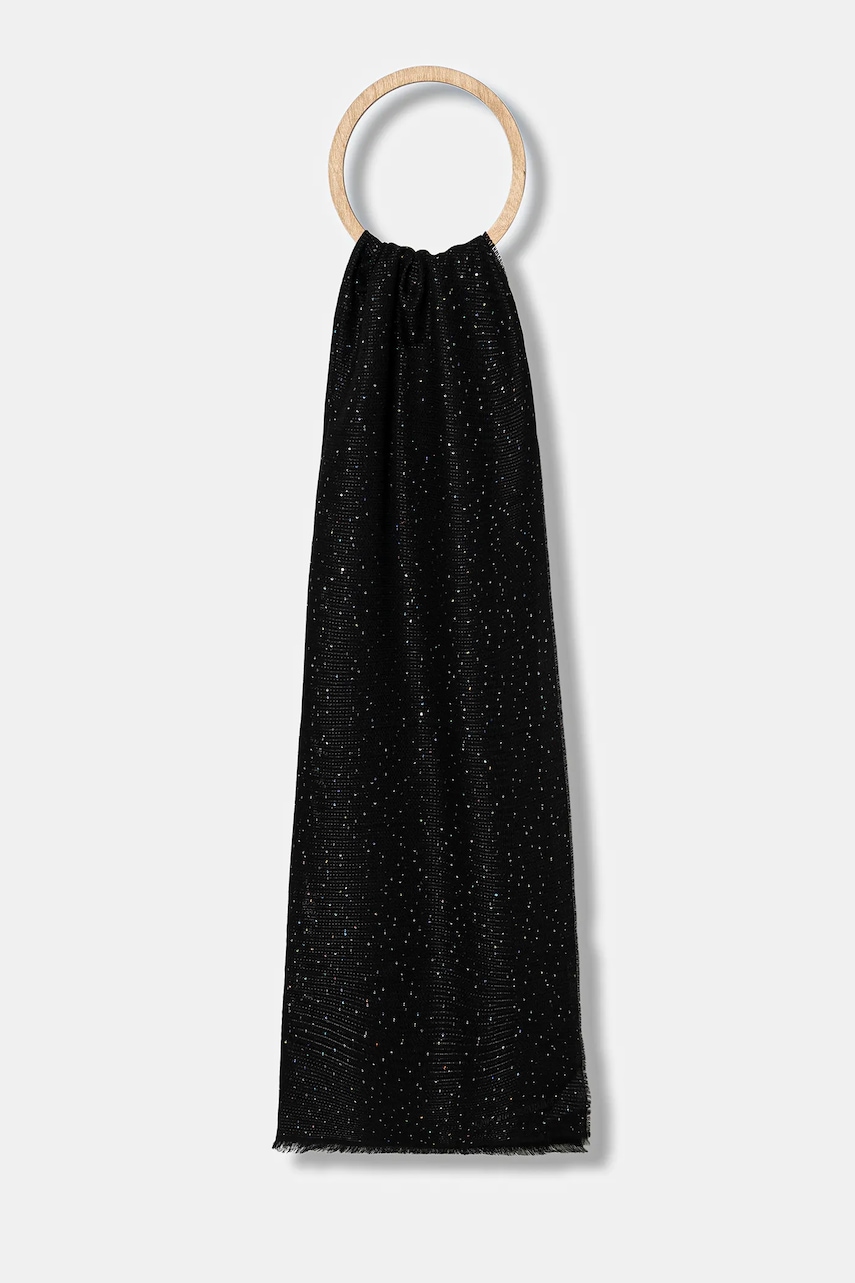 Levně Šátek s příměsí vlny Emporio Armani černá barva, s aplikací, EW003169 AF20048