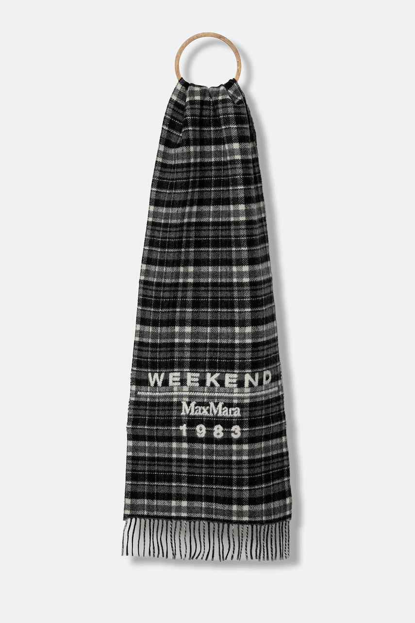 Weekend Max Mara fular de lână PAGELLA culoarea gri, cu imprimeu, 2525546085600