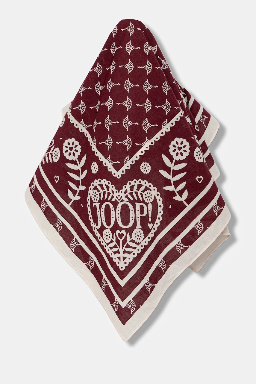 Joop! eșarfă din bumbac culoarea bordo, cu imprimeu, 30047826 Joop! eșarfă din bumbac culoarea bordo, cu imprimeu, 30047826