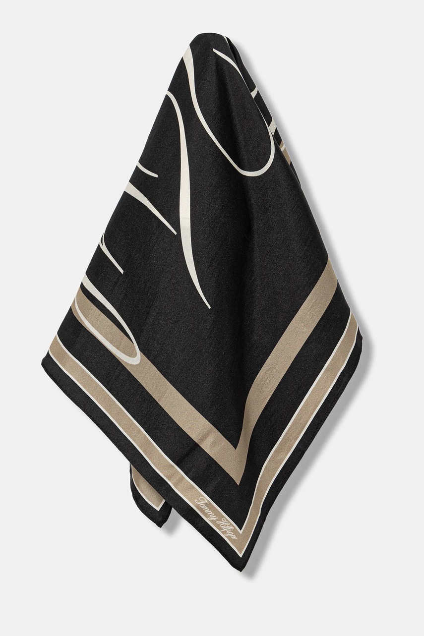 Levně Hedvábný šátek Tommy Hilfiger dámský, černá barva, AW0AW17967