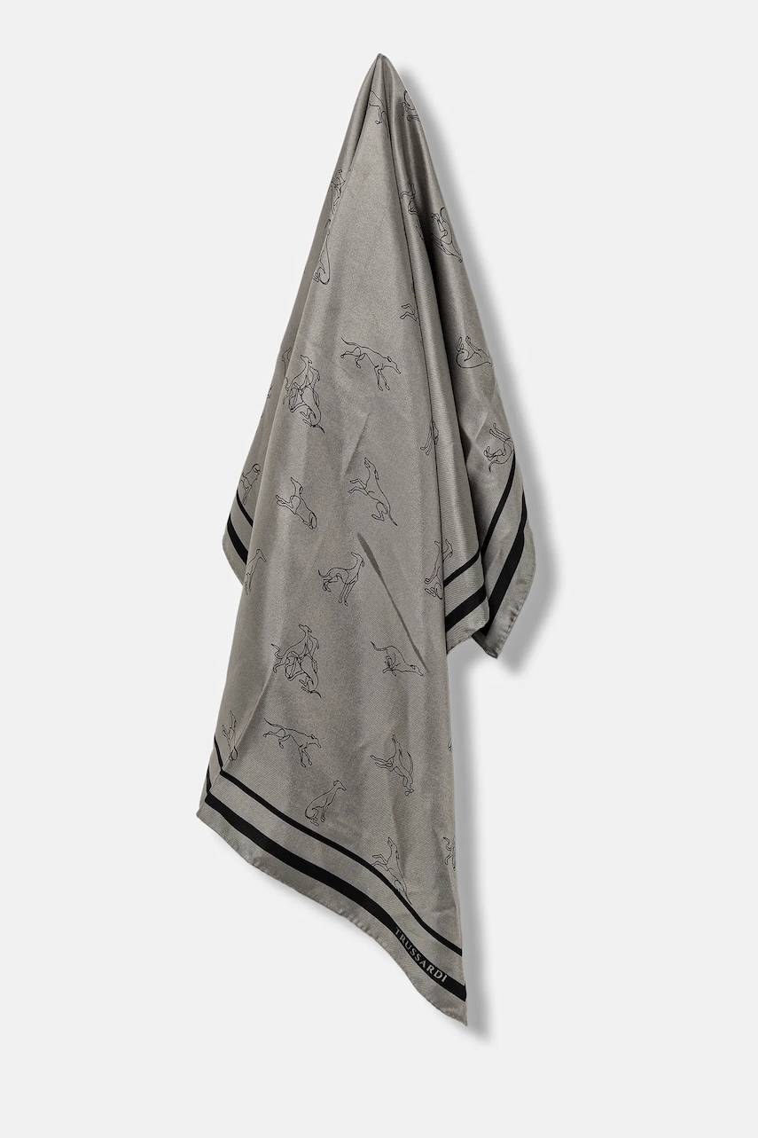 Trussardi eșarfă de mătase culoarea gri, cu imprimeu, S074C000004N