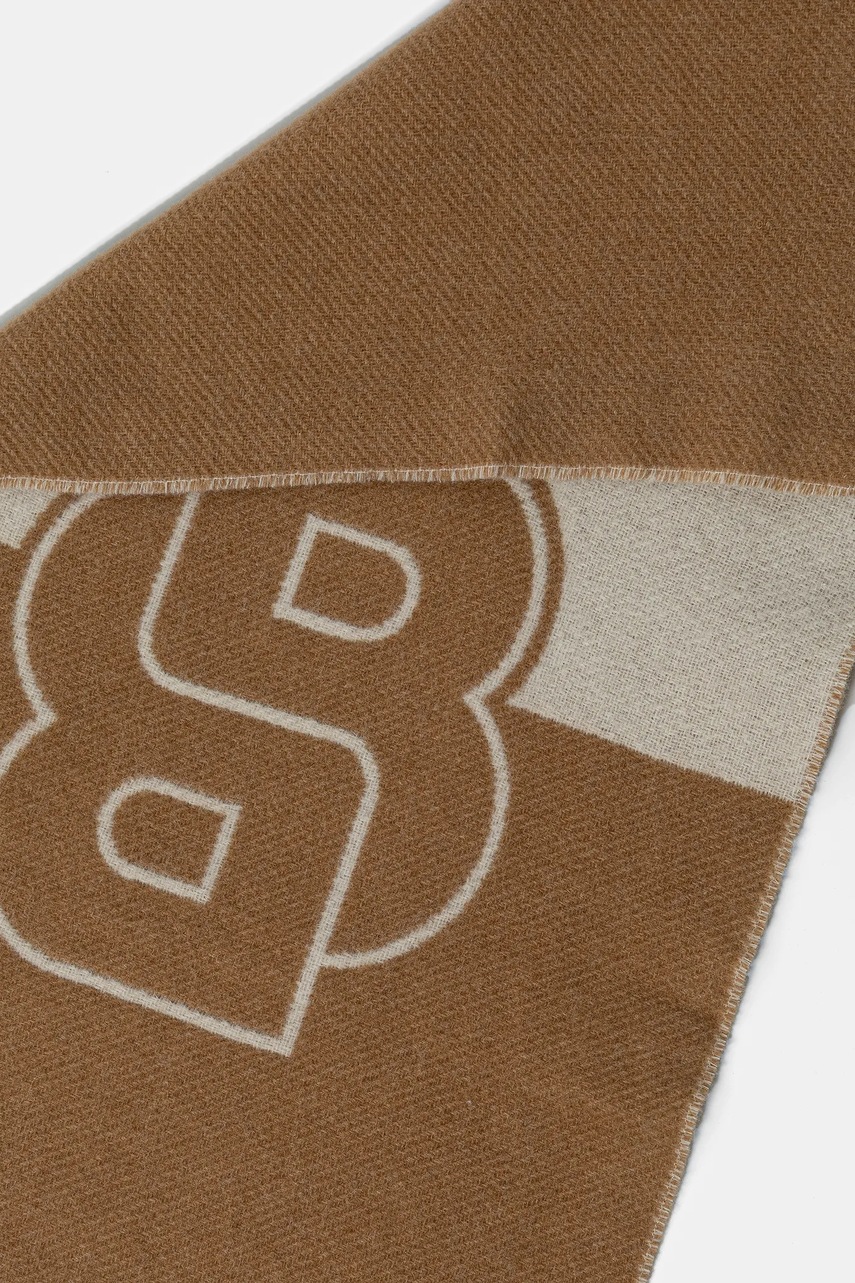 Шарф с шерстью BOSS цвет бежевый узор 50533865