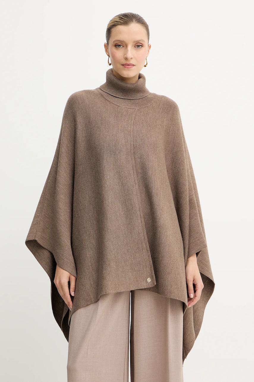 BOSS poncho de lână culoare maro deschis 50551146