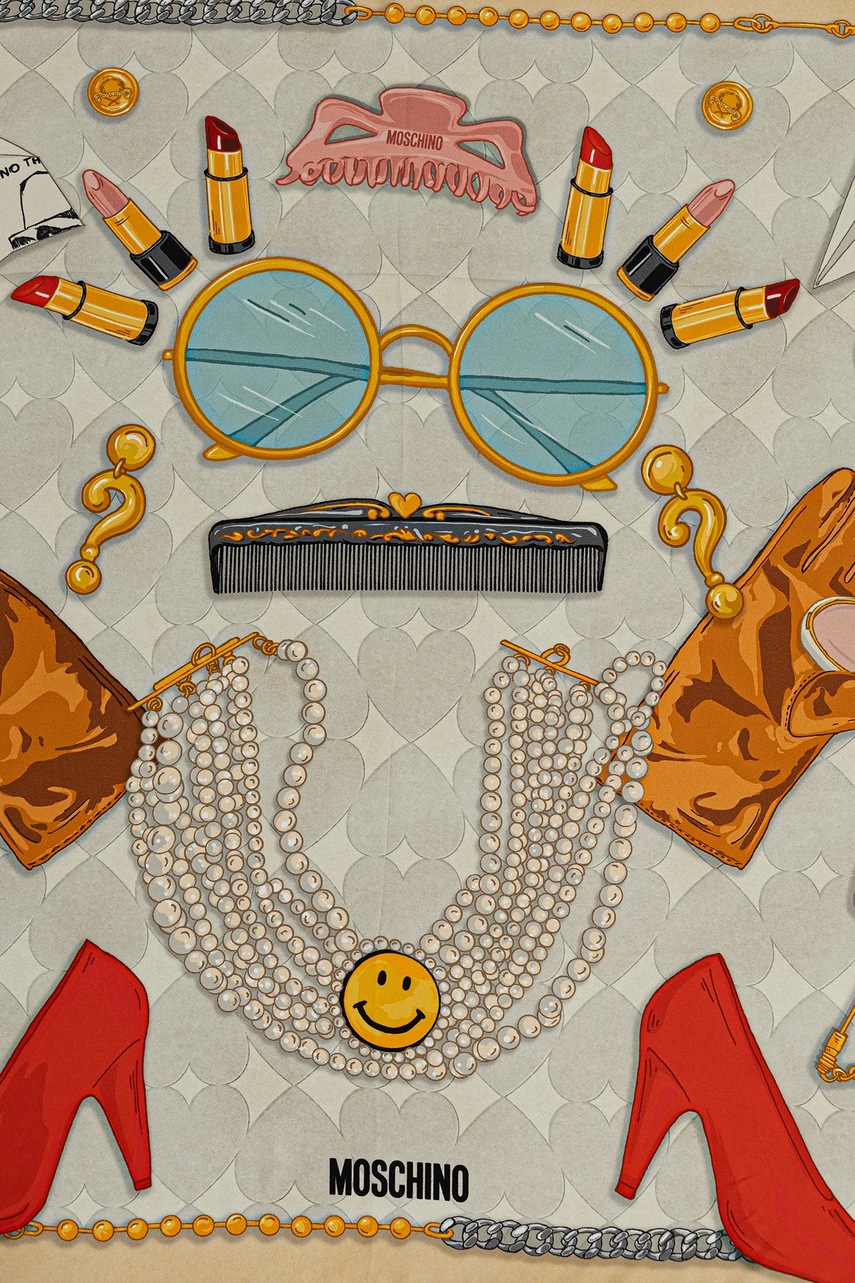 Шелковый платок на шею Moschino цвет серый узор M3285 3549