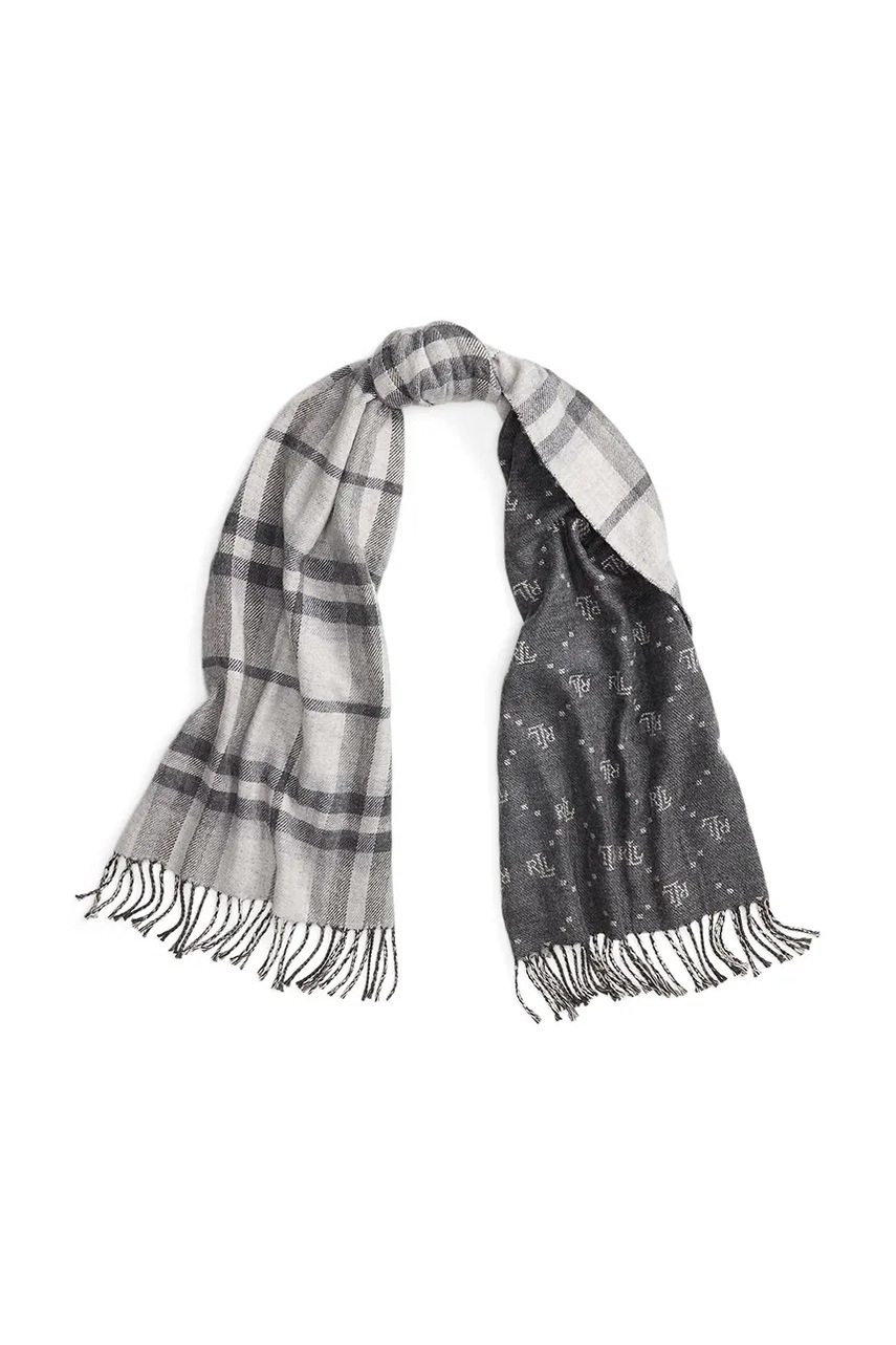 Levně Šátek z vlněné směsi Lauren Ralph Lauren dámský, šedá barva, 454P04496