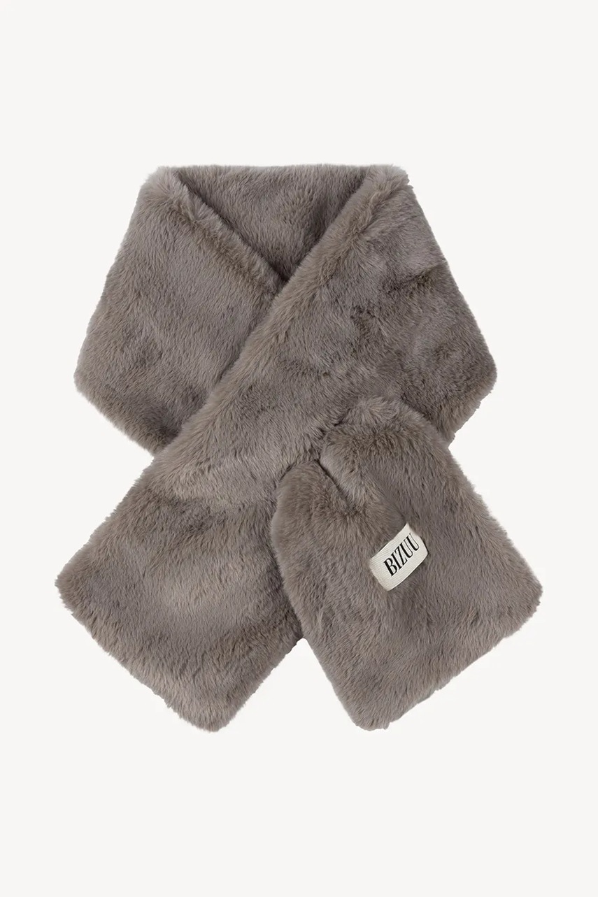 Levně Šála Bizuu FLUFFY dámská, šedá barva, hladká, FLUFFY TAUPE