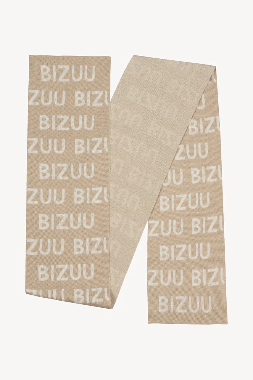 Bizuu eșarfă cu lână LOGGU culoarea bej, cu imprimeu, LOGGU BEŻOWY