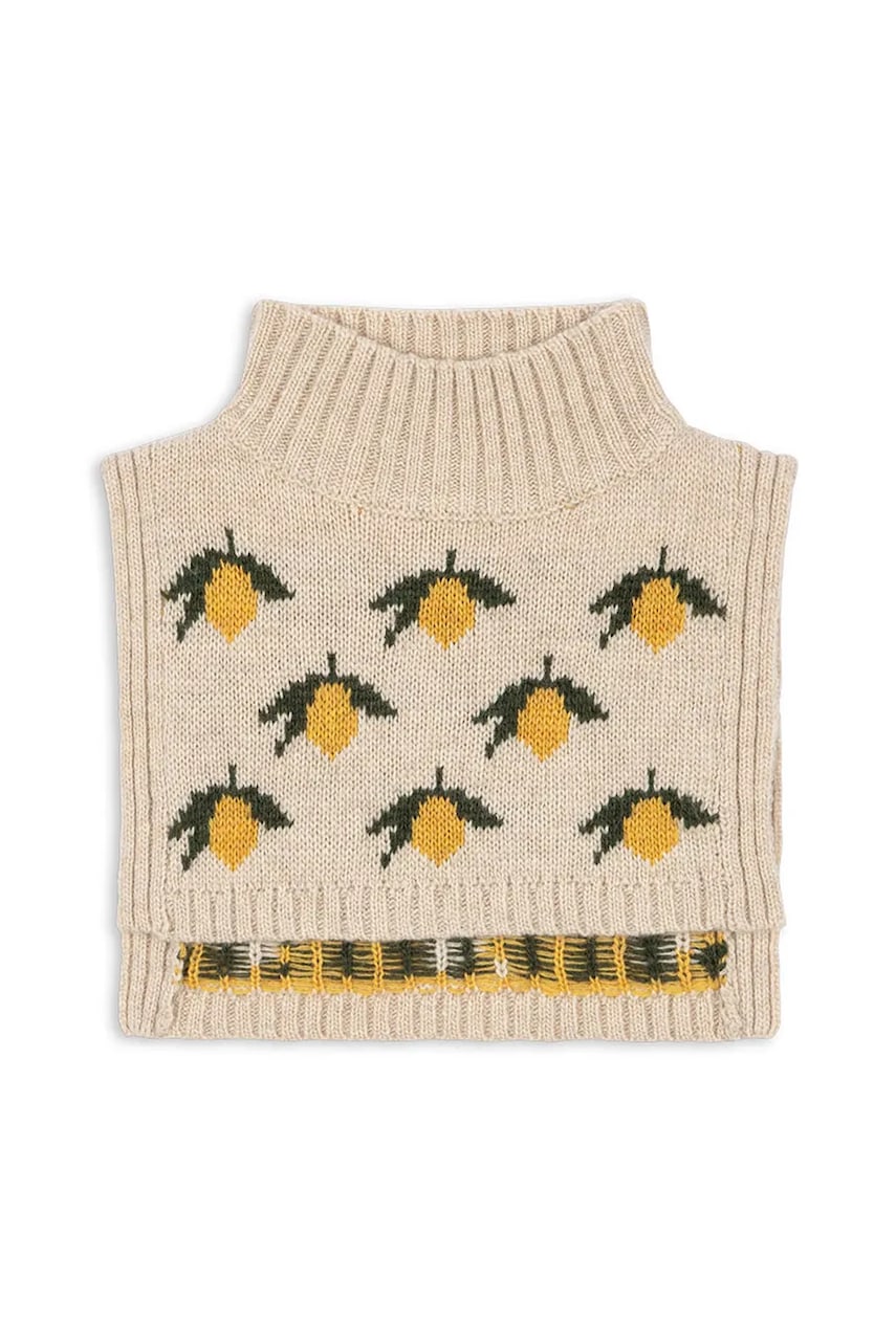 Levně Dětská kukla s přídavkem vlny Konges Sløjd BELOU LEMON KNIT NECKWARMER. béžová barva, KS101425