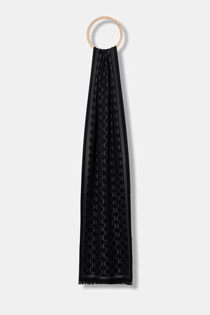 Karl Lagerfeld eșarfă cu lână culoarea negru, cu imprimeu, 554135.805001