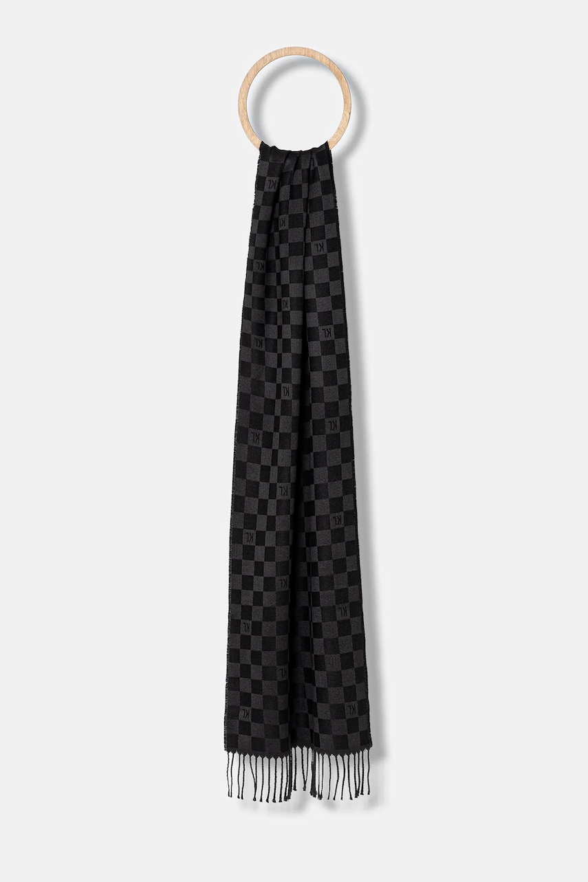 Karl Lagerfeld eșarfă cu lână culoarea negru, cu imprimeu, 554131.805001