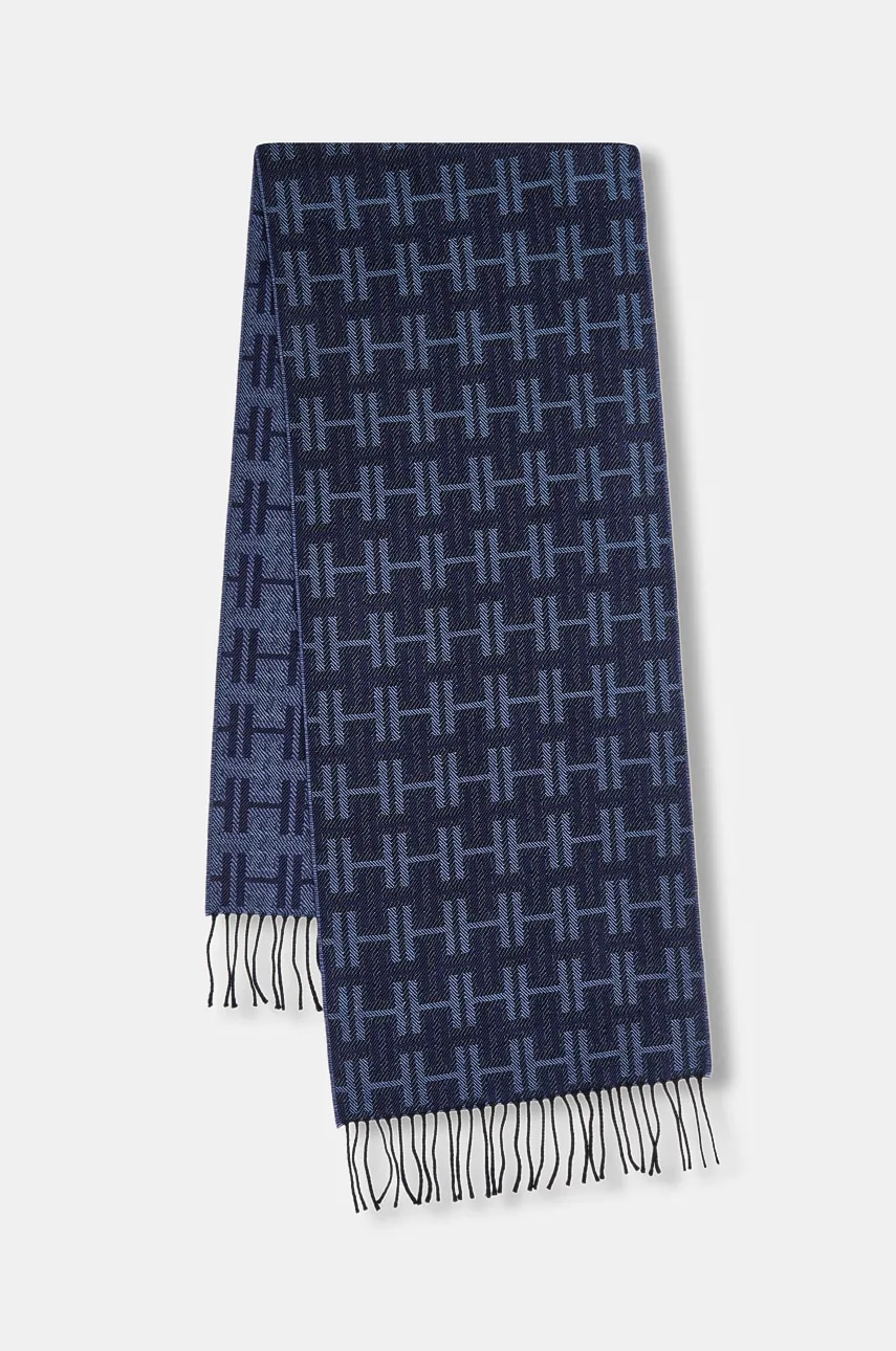 Hackett London eșarfă de lână culoarea bleumarin, cu imprimeu, HM0400023